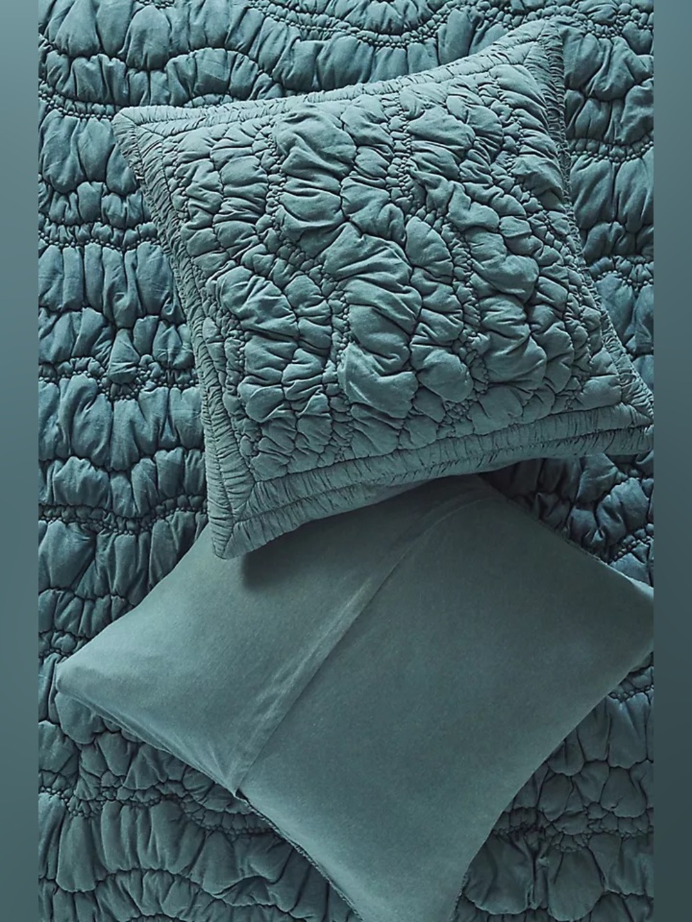 new Anthropologie Brooke heathered jersey cotton euro sham green teal quilted 26